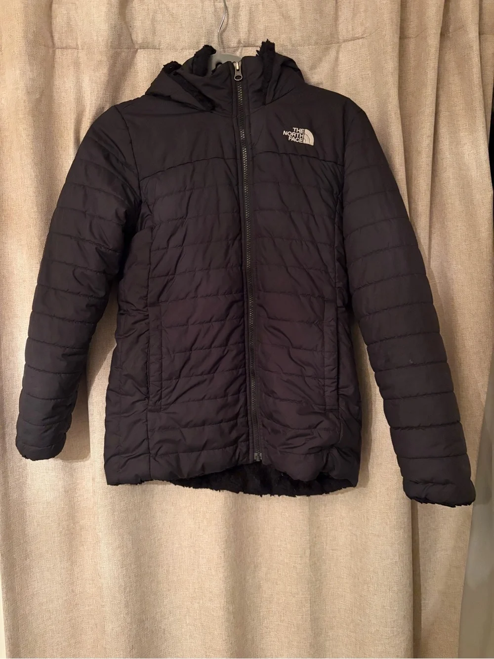 The North Face Girls Mossbud Swirl Hooded Jacket – Black – Size L 14/16